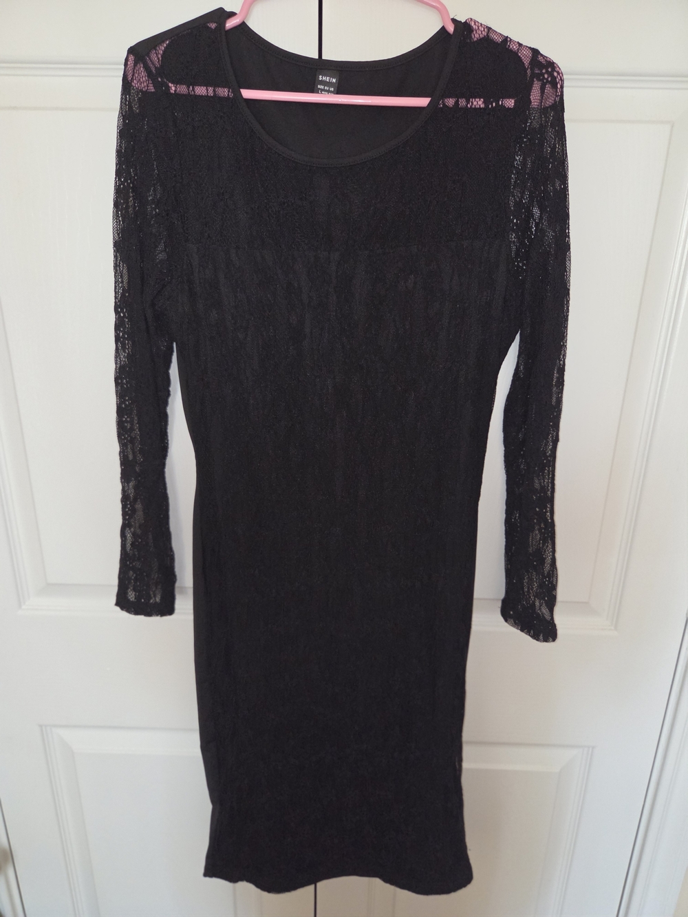SHEIN Black Lace Long Sleeve Bodycon Dress